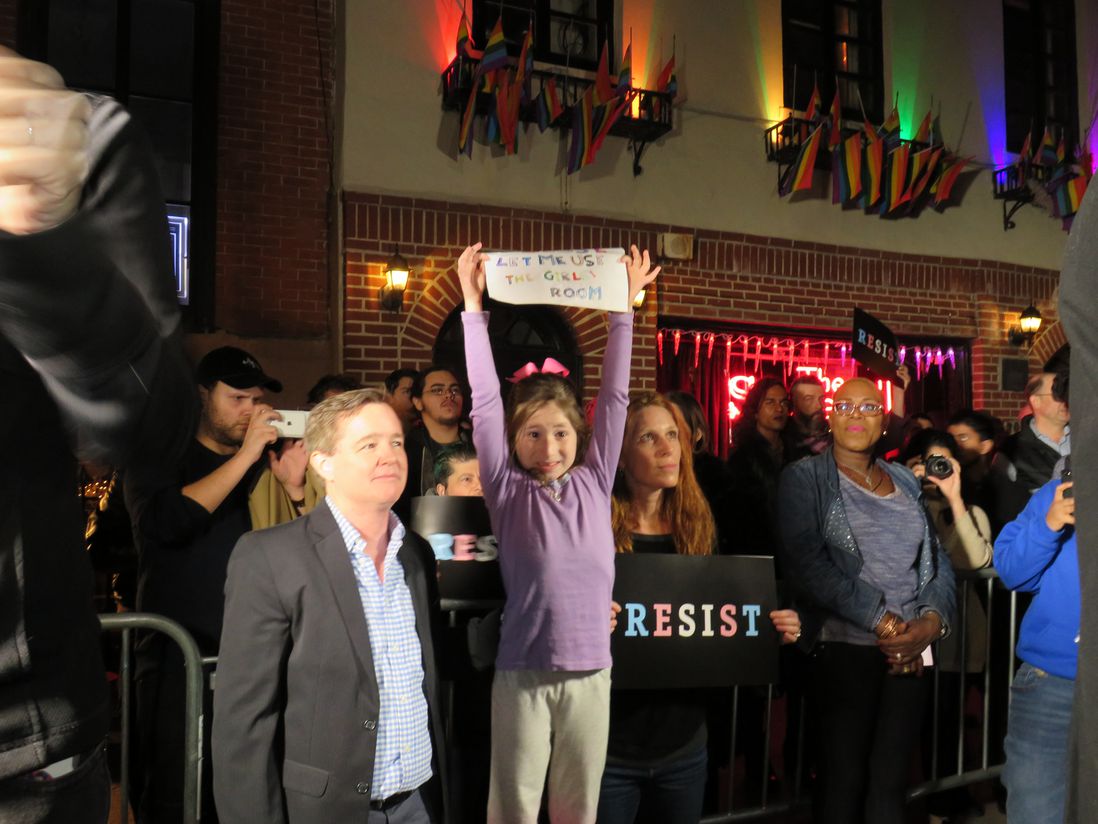 At the rally for transgender rights outside Stonewall, February 23, 2017 (David Brand / Gothamist)